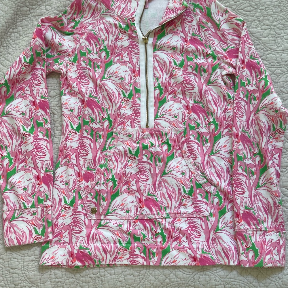 Lilly Pulitzer Pink and Green Flamingo Print Pullover